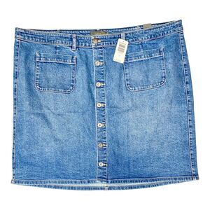 Torrid Denim Skirt 24 NWT Button Front Blue Jean Mini Midi Patch Pocket Plus 24
